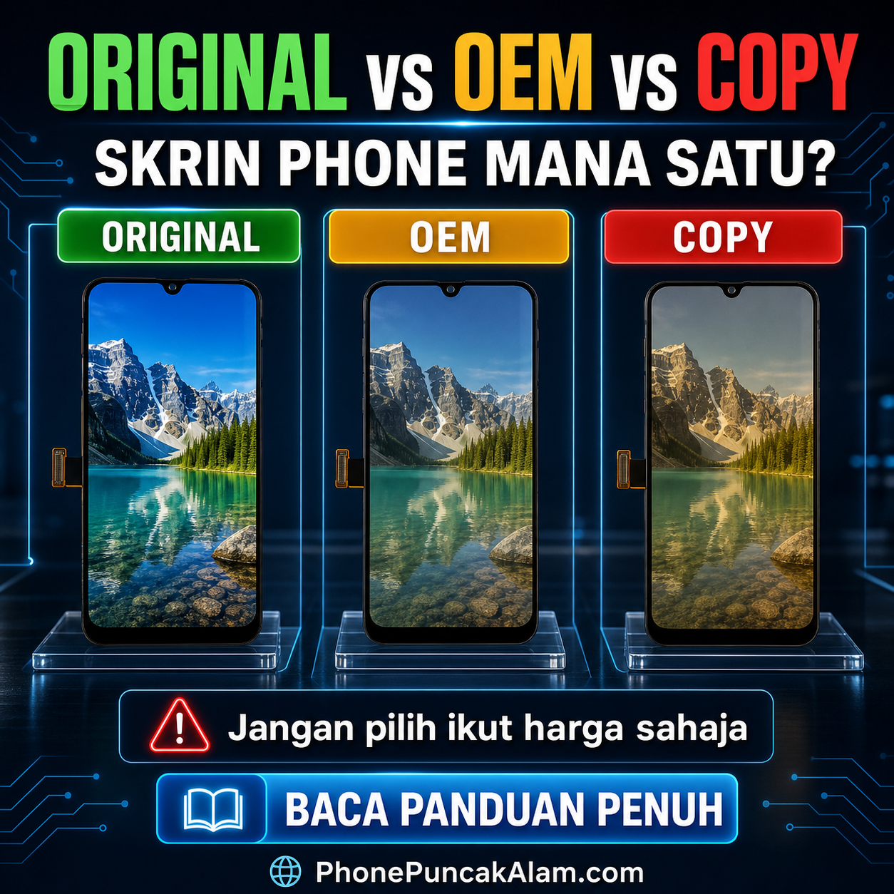 Perbandingan skrin telefon Original, OEM dan Copy di Malaysia